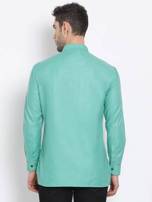 Men's Cotton Solid Kiwi Colour Straight Short Kurta 4