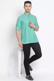 Men's Cotton Solid Kiwi Colour Straight Short Kurta