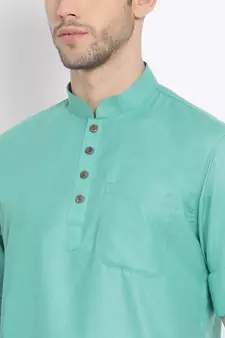 Men's Cotton Solid Kiwi Colour Straight Short Kurta