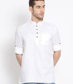 Men's Cotton Solid White Colour Straight Short Kurta