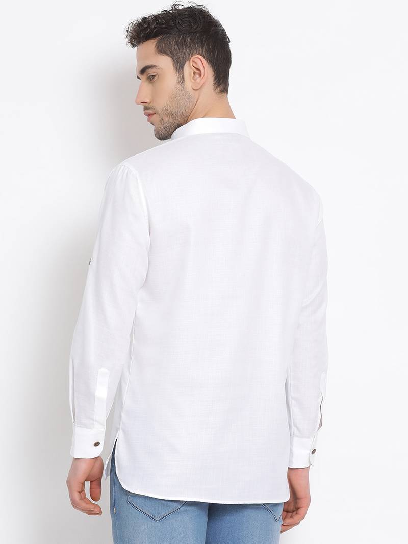 Men's Cotton Solid White Colour Straight Short Kurta