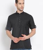Men's Cotton Solid Black Colour Straight Short Kurta