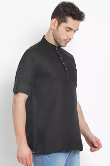 Men's Cotton Solid Black Colour Straight Short Kurta