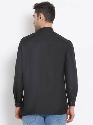 Men's Cotton Solid Black Colour Straight Short Kurta 4