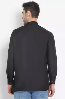 Men's Cotton Solid Black Colour Straight Short Kurta