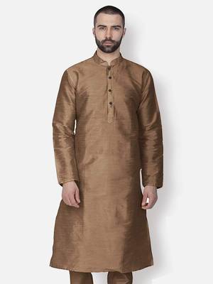 Men's Art Silk Solid Brown Colour Straight Kurta 1