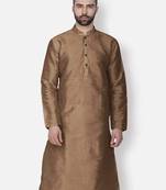 Men's Art Silk Solid Brown Colour Straight Kurta