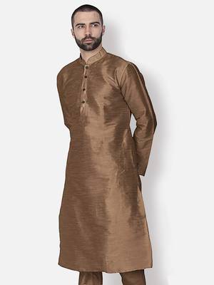 Men's Art Silk Solid Brown Colour Straight Kurta 2