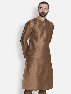 Men's Art Silk Solid Brown Colour Straight Kurta 3