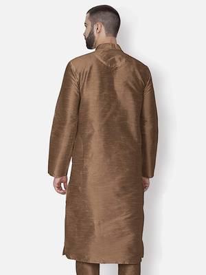 Men's Art Silk Solid Brown Colour Straight Kurta 4