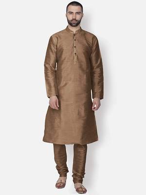 Men's Art Silk Solid Brown Colour Straight Kurta 5