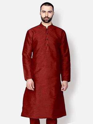 Men's Art Silk Solid Maroon Colour Straight Kurta 1