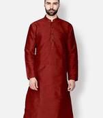 Men's Art Silk Solid Maroon Colour Straight Kurta