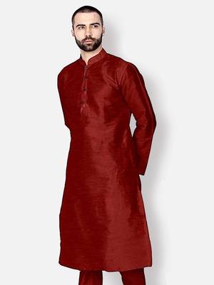 Men's Art Silk Solid Maroon Colour Straight Kurta 2
