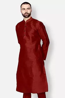 Men's Art Silk Solid Maroon Colour Straight Kurta