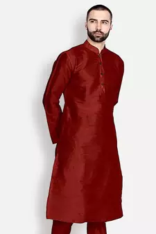 Men's Art Silk Solid Maroon Colour Straight Kurta