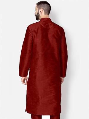 Men's Art Silk Solid Maroon Colour Straight Kurta 4