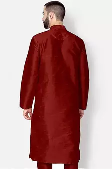 Men's Art Silk Solid Maroon Colour Straight Kurta