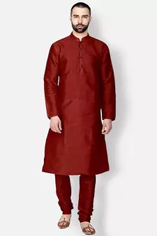 Men's Art Silk Solid Maroon Colour Straight Kurta