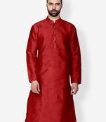 Men's Art Silk Solid Red Colour Straight Kurta