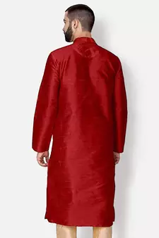 Men's Art Silk Solid Red Colour Straight Kurta