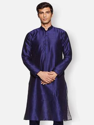 Men's Art Silk Solid Deep Blue Colour Straight Kurta 1