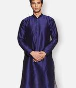 Men's Art Silk Solid Deep Blue Colour Straight Kurta