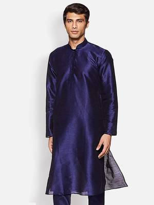 Men's Art Silk Solid Deep Blue Colour Straight Kurta 2