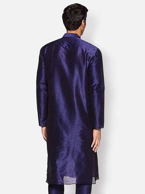 Men's Art Silk Solid Deep Blue Colour Straight Kurta 4