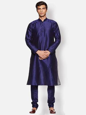 Men's Art Silk Solid Deep Blue Colour Straight Kurta 5