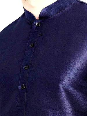 Men's Art Silk Solid Deep Blue Colour Straight Kurta 6