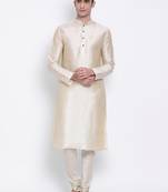 Men's Art Silk Solid Beige Colour Straight Kurta