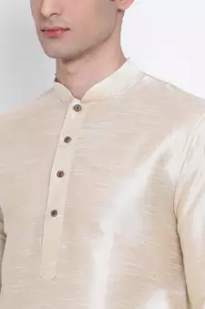 Men's Art Silk Solid Beige Colour Straight Kurta