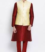 Men Beige Woven Design Nehru Jacket