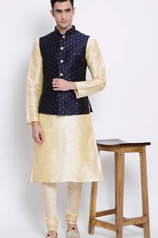 Men Blue Woven Design Nehru Jacket