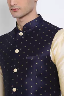 Men Blue Woven Design Nehru Jacket