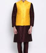 Men Deep Yellow Woven Design Nehru Jacket