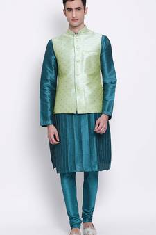 Men Light Green Woven Design Nehru Jacket