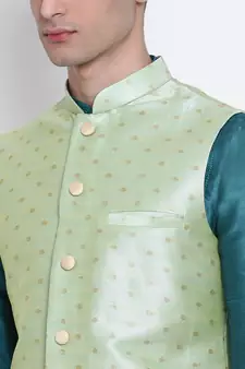 Men Light Green Woven Design Nehru Jacket