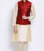 Men Maroon Woven Design Nehru Jacket