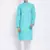 Men Sea Green & Off White Solid Cotton Straight Kurta with Pyjama