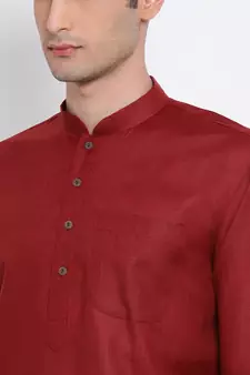 Men Maroon Solid Cotton Straight Kurta with Pyjama