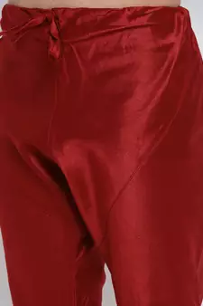 Men Maroon Solid Cotton Straight Kurta with Pyjama