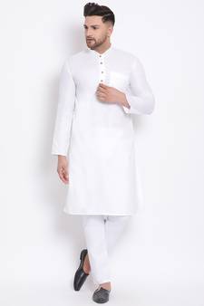 Men's Cotton Solid Off White Colour Straight Kurta With Payjama