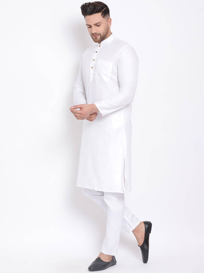 Men's Cotton Solid Off White Colour Straight Kurta With Payjama