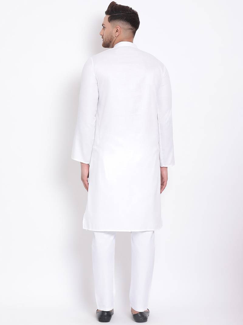 Men's Cotton Solid Off White Colour Straight Kurta With Payjama