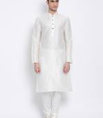 Men Cream Solid Straight Kurta with Pyjama