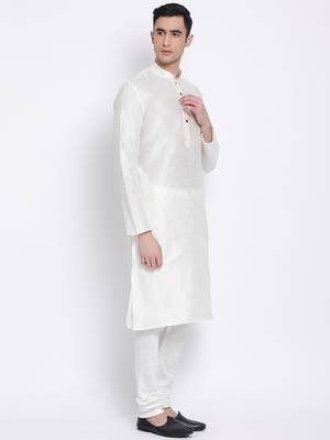 Men Cream Solid Straight Kurta with Pyjama 3