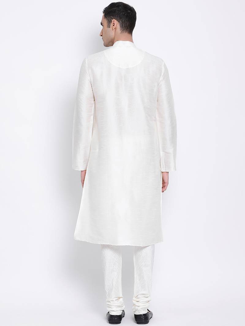 Men Cream Solid Straight Kurta with Pyjama