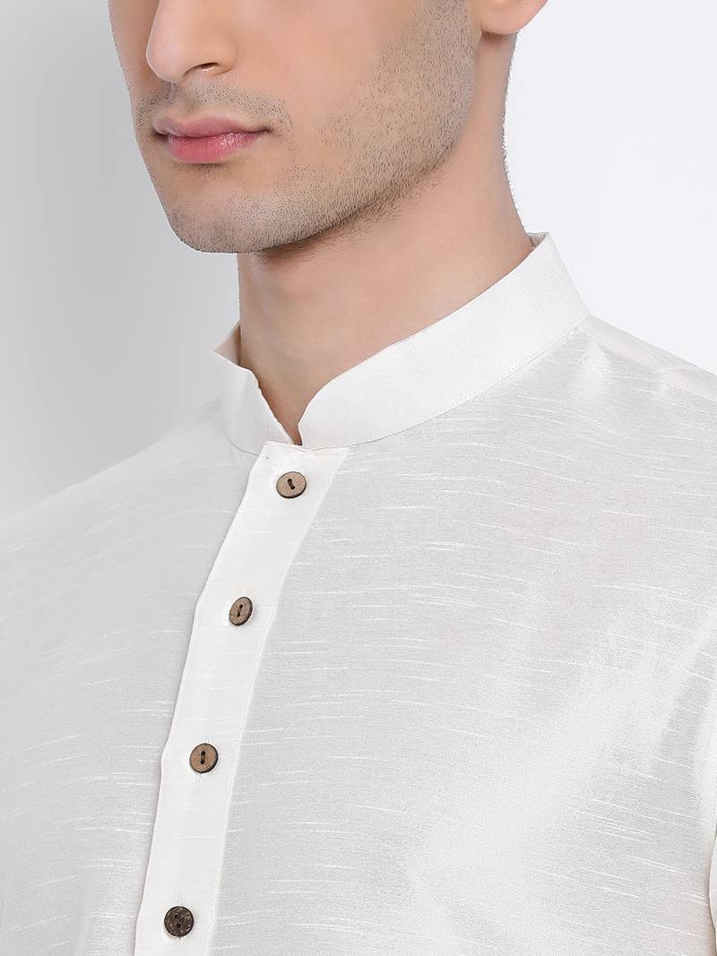 Men Cream Solid Straight Kurta with Pyjama
